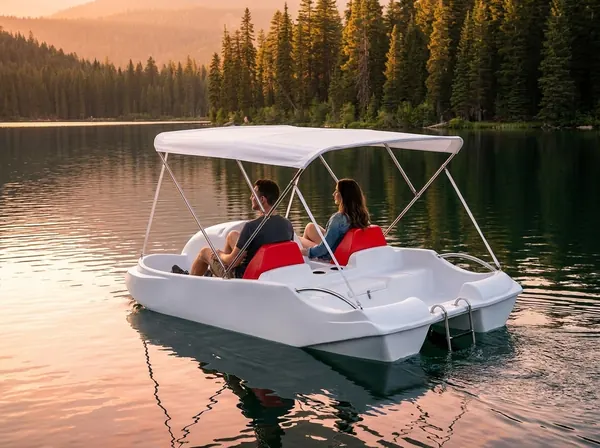 Gölde gün batımında pedalo deniz bisikleti