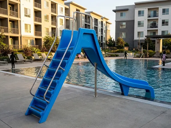 Site havuzunda dönerli su kaydırağı