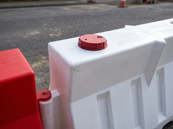 Yol bariyeri vidalı dolum kapağı ve geçmeli bağlantı detayı