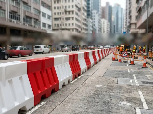 Şehir içi yol çalışmasında 150 cm polietilen yol bariyerleri