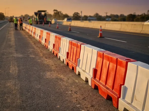 Otoyol çalışmasında polietilen yol bariyeri ile şerit ayırıcı hat