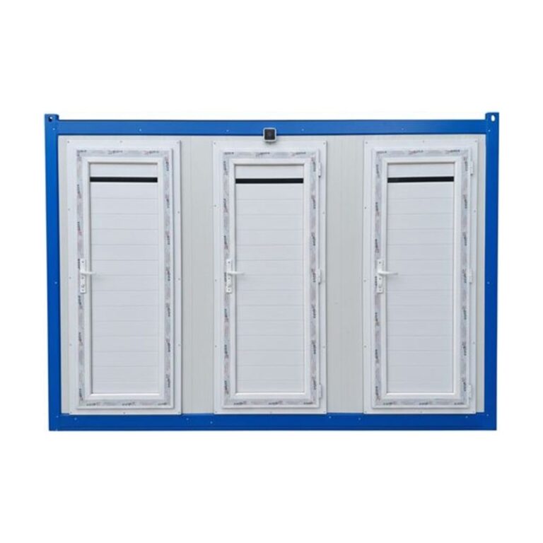 UNI-1030 üçlü EPS panel mobil tuvalet, üç kabinli ön görünüm