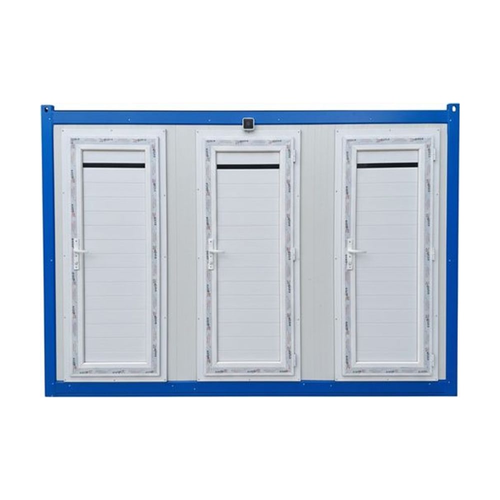 UNI-1030 üçlü EPS panel mobil tuvalet, üç kabinli ön görünüm